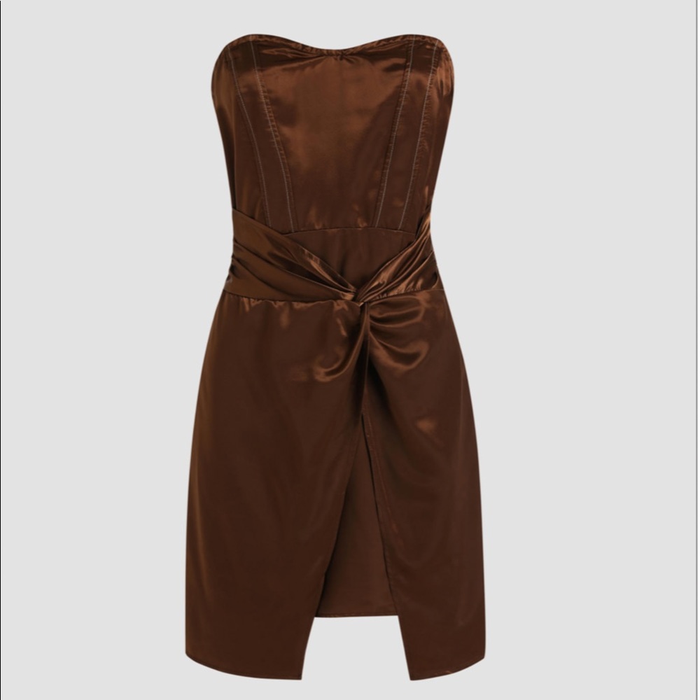 Cider Silk Brown Strapless Mini Dress